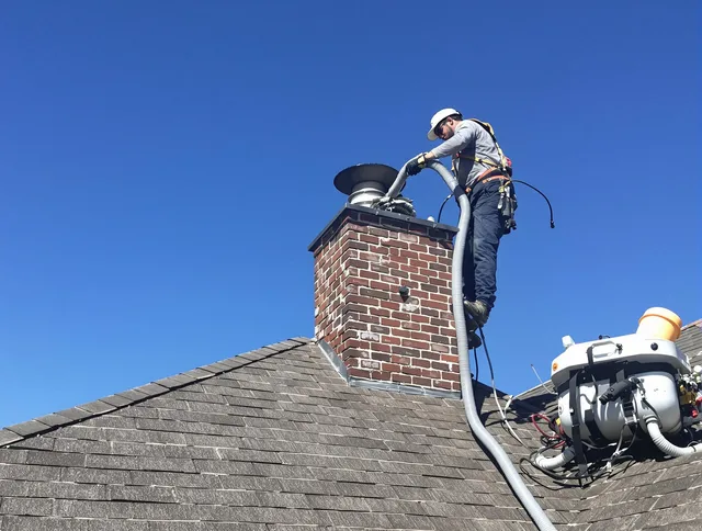 Dedicated Swansea Chimney Sweep team member cleaning a chimney in Swansea, MA