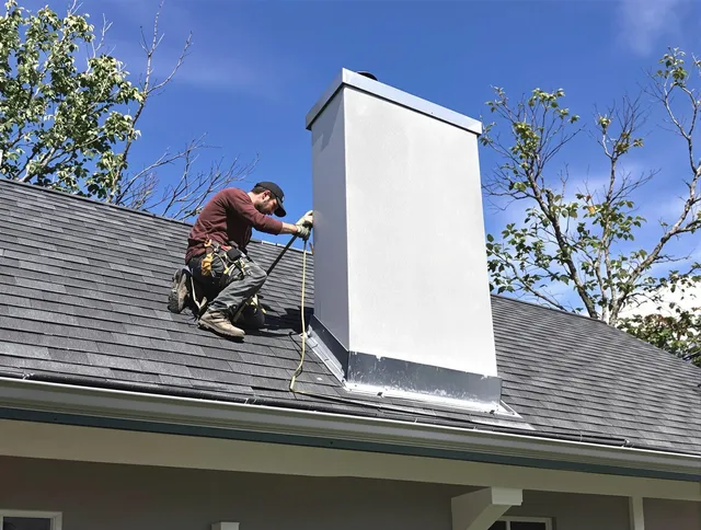 Swansea Chimney Sweep team member finishing chimney construction in Swansea, MA