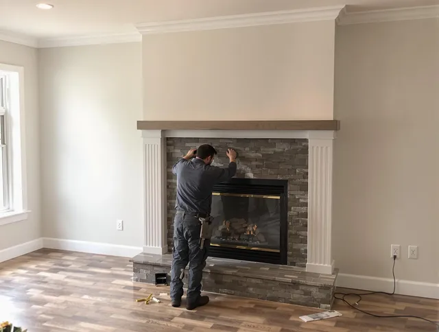 Swansea Chimney Sweep finishing a custom fireplace install in Swansea, MA